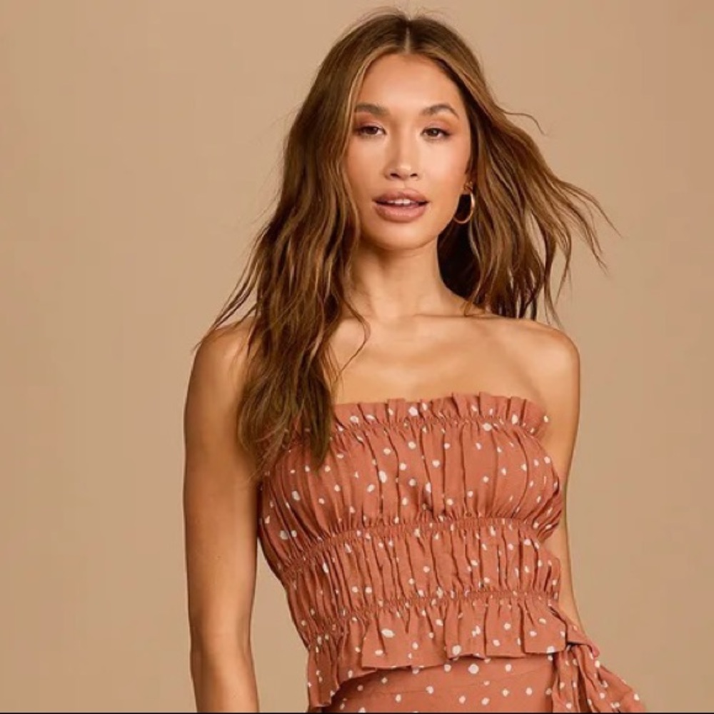 NEW Rust Red Polka Dot Smocked Tube Top